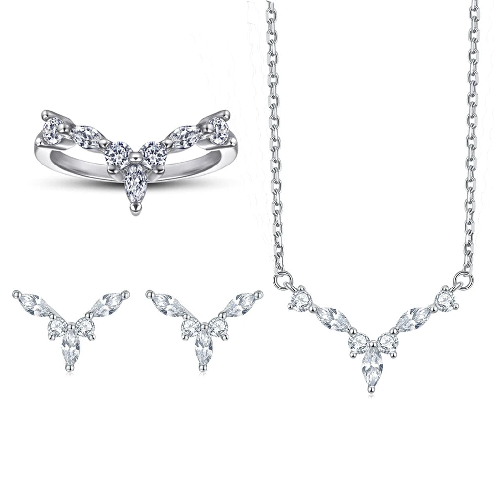 Wholesale Waterproof Marquise Cubic Zircon Y-Shaped 925 Sterling Silver Jewelry Set