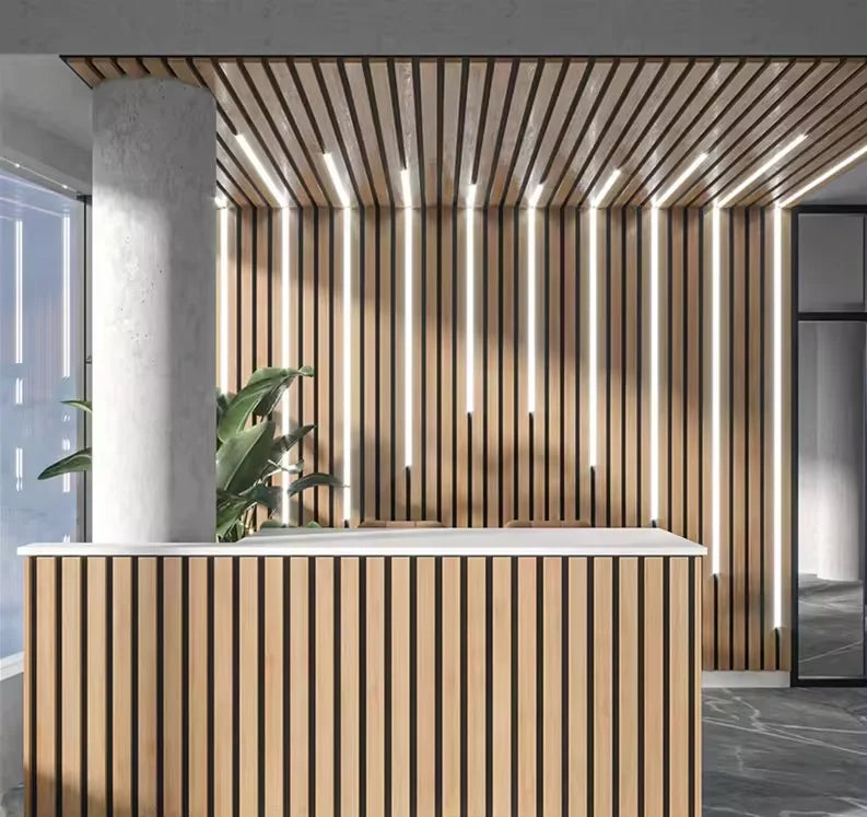 For Wholesale Modern Acoustic Panels Wood MDF Pet Slat Led Light Wall Decor for Living Room Bedroom Warehouse