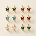 QIAOREN 12158-62 18K Gold Plated Stainless Steel Butterfly Earrings Multi Color Shell Malachite Hoop Jewelry