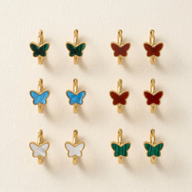 QIAOREN 12158-62 18K Gold Plated Stainless Steel Butterfly Earrings Multi Color Shell Malachite Hoop Jewelry