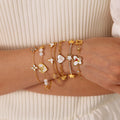 Women's Happy Face Heart Stainless Steel Bracelet Punk Style Alloy Bangles with Peace Pattern Bezel Setting Jewelry for Gift MegaBDM