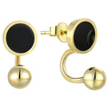Gold Plated Black Onyx Circle Stud Earrings 925 Sterling Silver Ball Backs Minimalist Jewelry Design Stud Earrings for Women