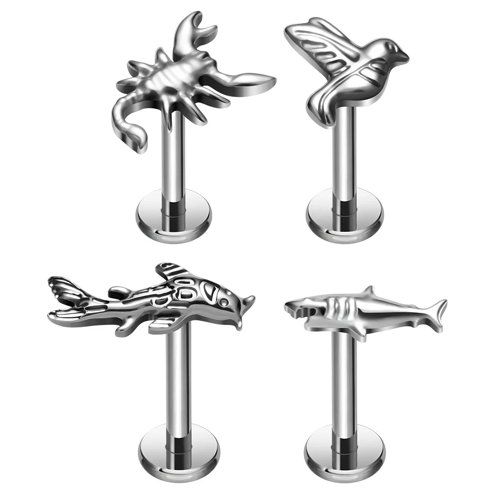 Wholesale ASTM F136 Titanium Flat Back Piercing Animals Shape Nose Stud Labret Tragus Cartilage Helix Earrings Piercing Jewelry