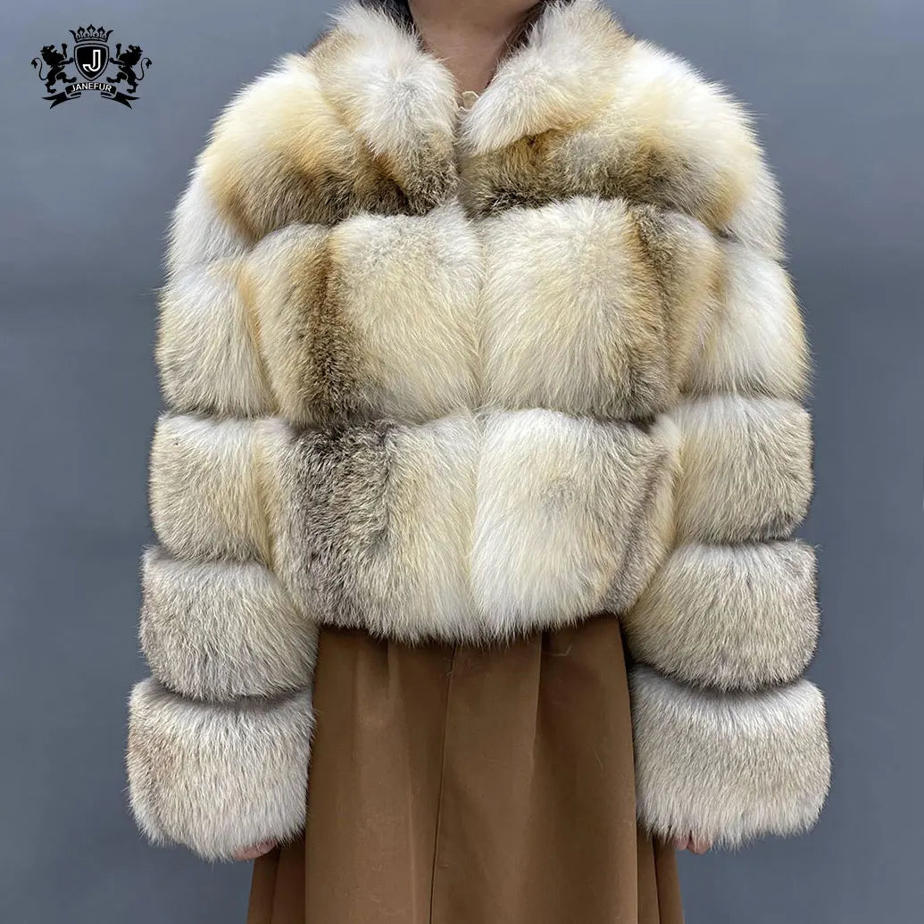 Custom Wholesale Winter Warm Natural Fox Fur Jacket Women Short Classic Full Sleeve Trendy Ladies Real Fur Coat