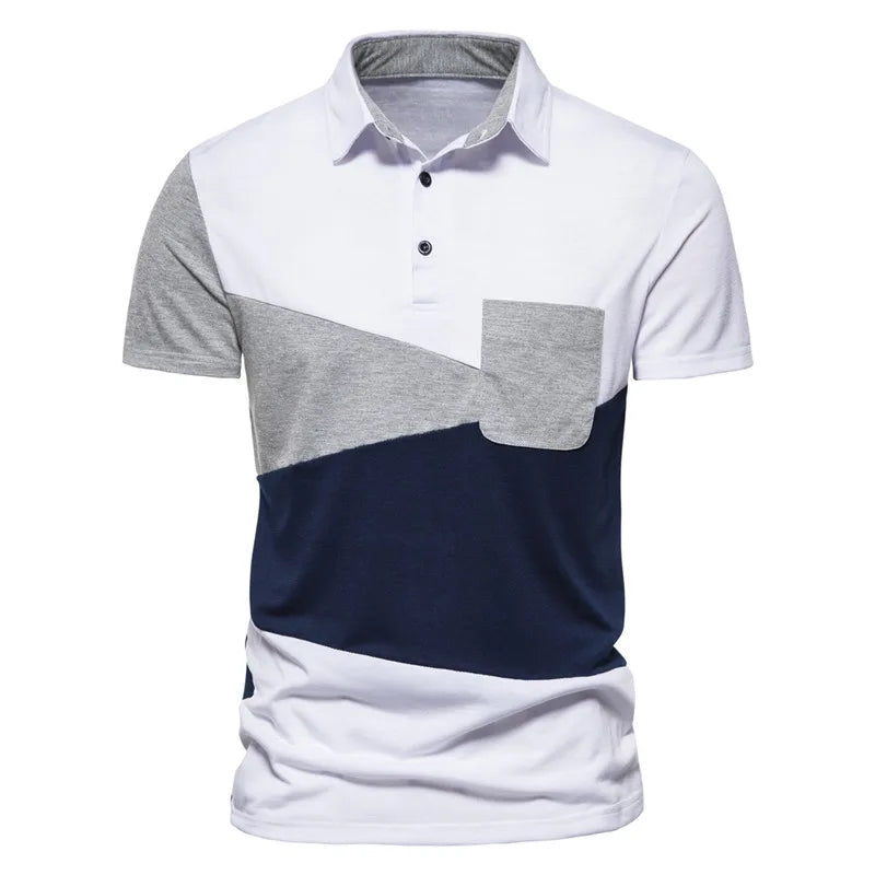 2023 Summer New Men's Casual Short Sleeve T-shirt Three-color Patchwork Lapel POLO Shirt