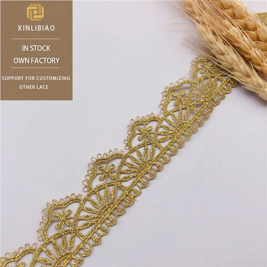Gold Lace Water Soluble Embroidery Hand Home Accessories Soft Side Garment Enhancements for Shoes and Bags Thread in Stock