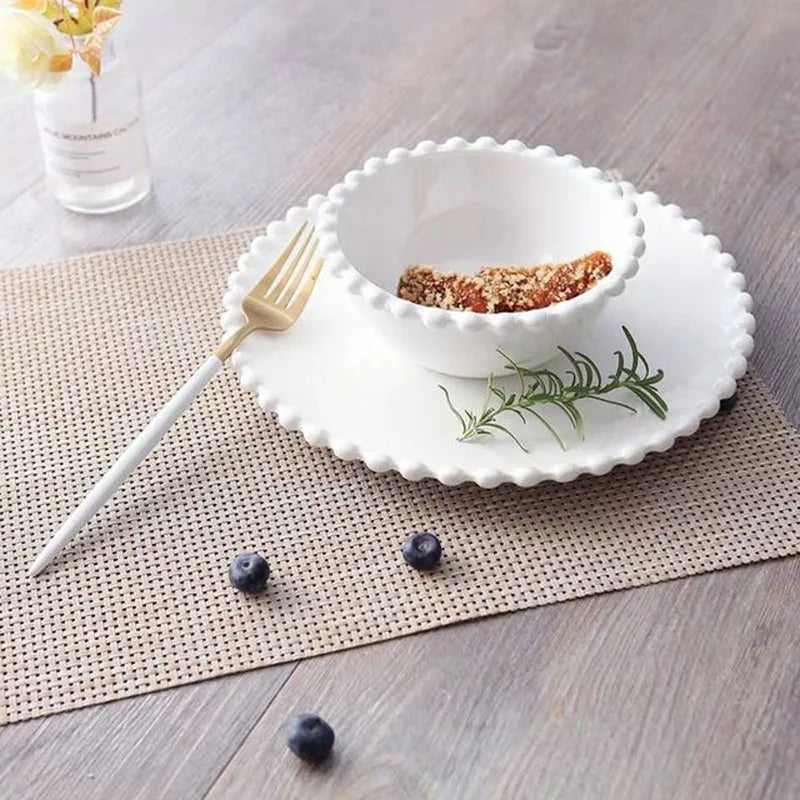 Nordic Creative Pearl Edge Plate Ceramic Dishes Household Western Food Plate Salad Plate