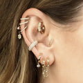 Fashion Ear Piercing Gold Color Moon Heart Long Chain Stud Earrings for Women