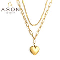 Ason Minimalist Dainty 18k Gold Plated Double Layer Love Heart Pendant Necklace Gold Layered Heart Necklace for Women