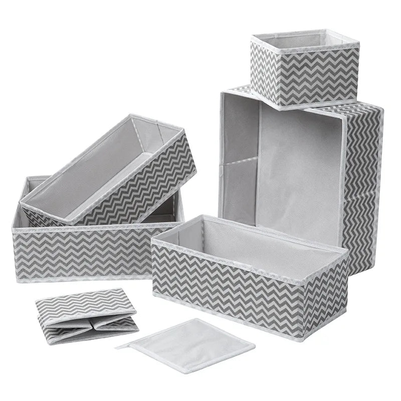 Hot Sale Six-Piece Set Non-Woven Fabric Underwear Organizer with Wave Pattern Socks Finishing Drawer and Clothing Storage Boxes