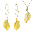 Pure 925 Sterling Silver 18K Gold Plated Autumn Leaf Pattern Gold Jewelry Set