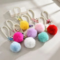 Car Women HandBag Faux Fur Pom Pom Key Chain Fashion Pearl Chain Heart Shape Pompom Keychain Fluffy Puff Ball Keychains Jewelry