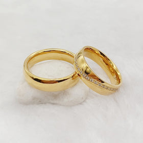 18k Gold Plated Jewelry 2pcs Bridal Sets for Women Cubic Zirconia Diamond Promise Wedding Engagement Rings Stainless Steel