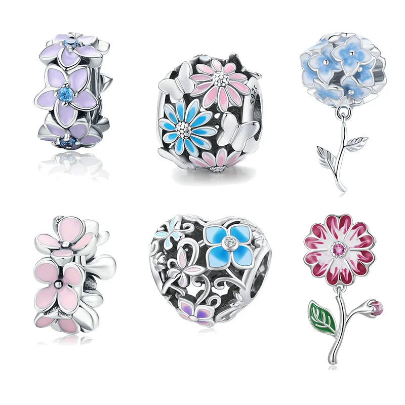 YFN Jewelry Gift Making DIY Bracelet 925 Sterling Silver Flower Enamel Bead Charms