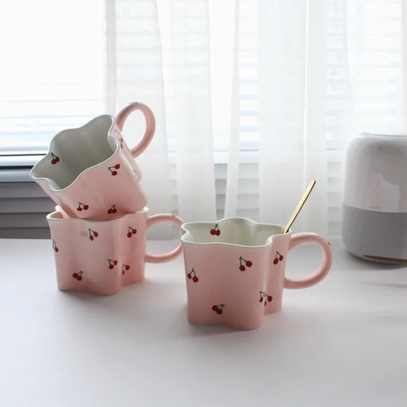 Factory Direct Sell pink plum Flower Ceramic Mug Creative Home Office Cherry Water Cup