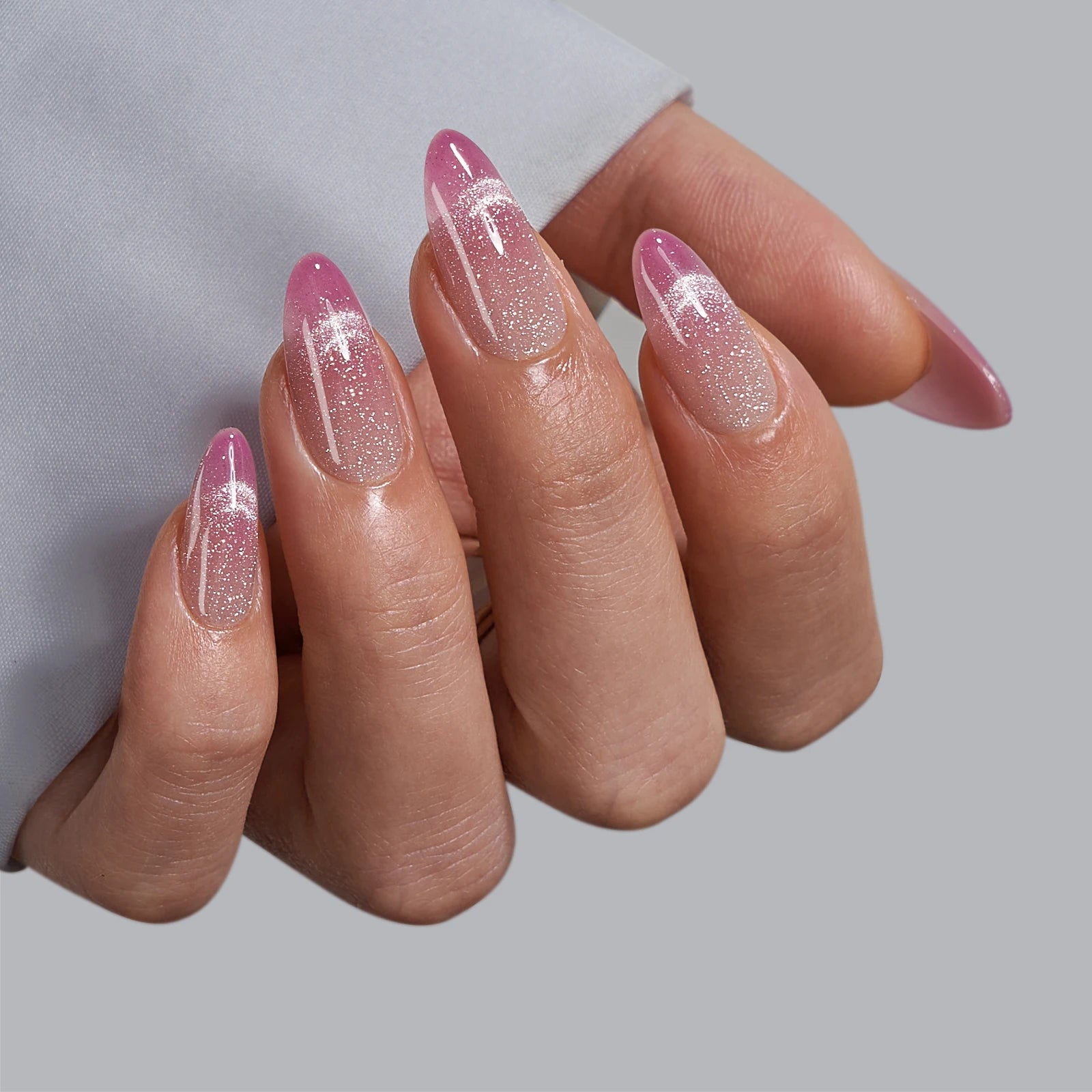 BTARTBOX 30pcs XCOAT Press on Nails With Pink Cat Eye Design Wholesale Medium Length Almond Handmade Soft Gel False Fake Nails