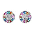 Sterling Silver 925 Flower Stud Earrings with Multi Colors Stones Fashion Earrings Jewelry for Women