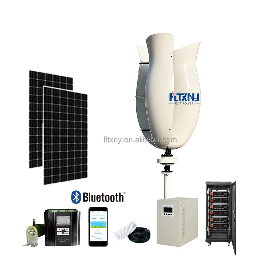 1kw 12V 24V 48V Flower Tulip Vertical Axis Wind Turbine and Solar Hybrid Generator System