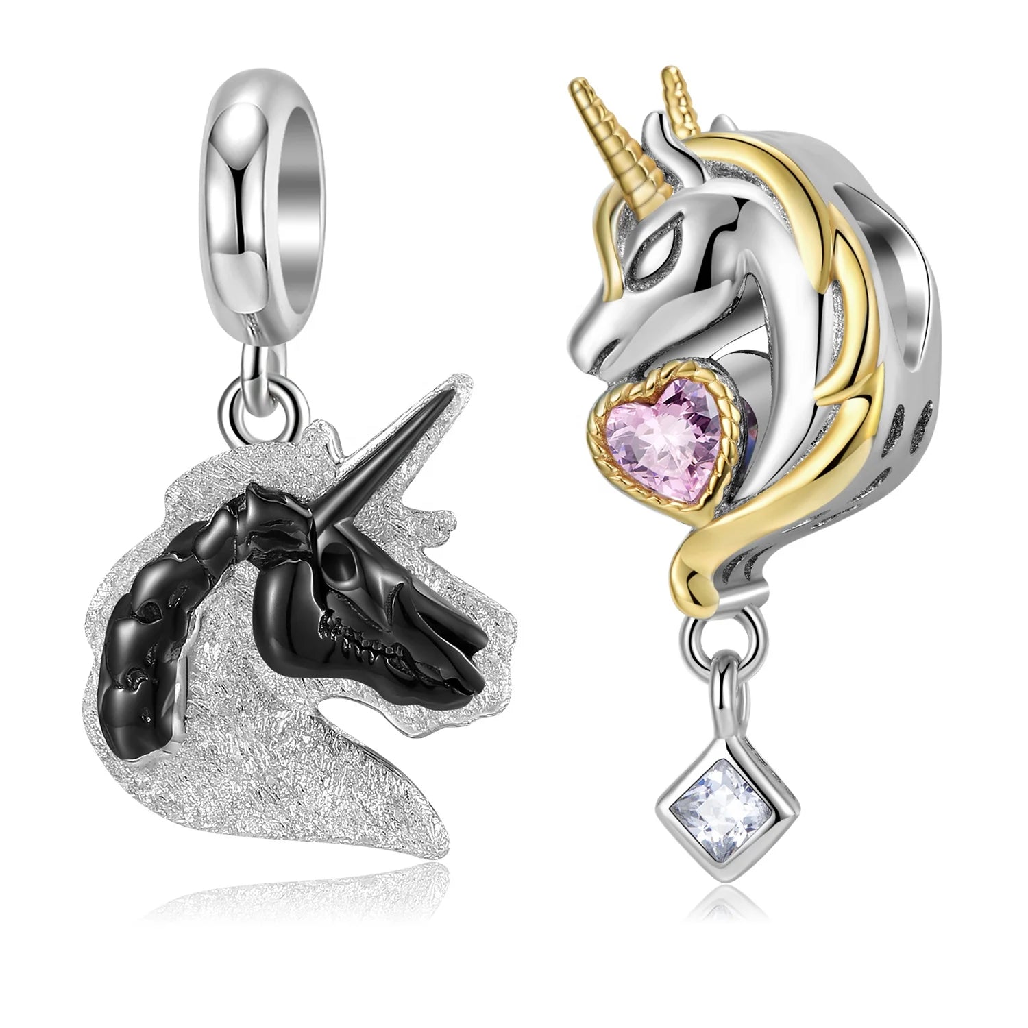 925 Sterling Silver Unicorn Bead Embrace Pink Heart Zircon Animal Pendant for Women Charms Bracelet & Bangle DIY Fashion Jewelry