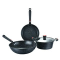 Hot Sale 3 PCS Non-stick Induction Cast Iron Granite Coating Kitchen Cookware Set  Pot and Pan Set With Glass Lid