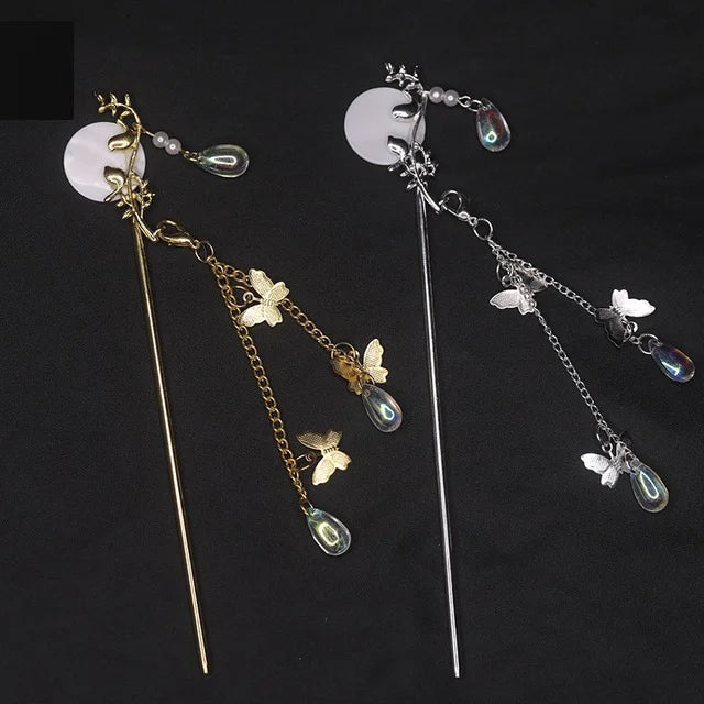 Fashion Pearl Tassel Butterfly Women's Bridal Wedding Hairpin Jewelry with Chinese Design