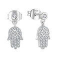 Wholesale Jewelry Silver Plated Zircon Hamsa Jewelry 925 Silver Sterling Fatima Hand Evil Eyes Dangle Earrings