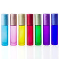 In Stock 5ml 10ml Matte pink Purple Yellow Green Blue Red Glass Roll on Bottle With Rose Gold Aluminium Cap