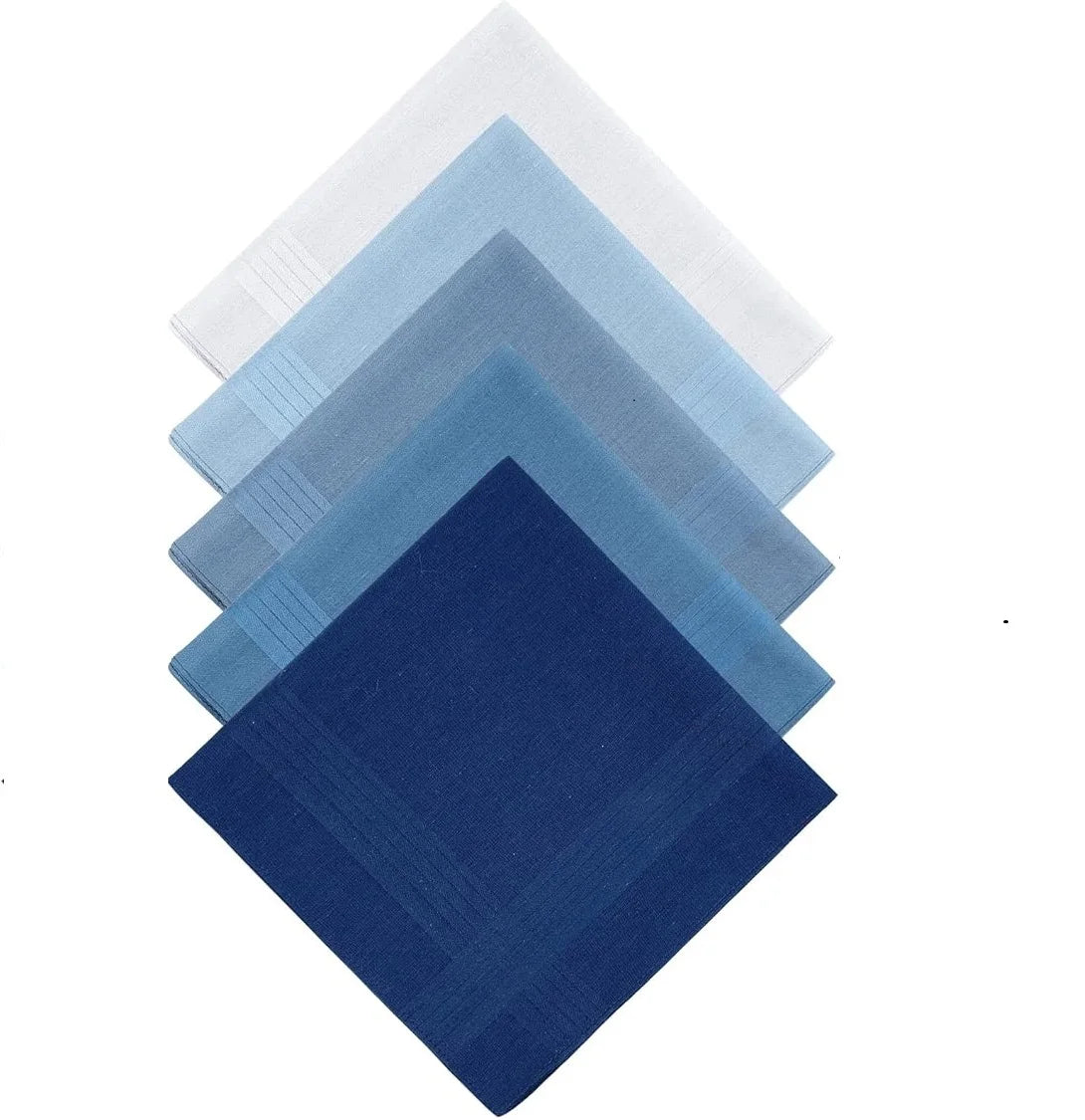 Wholesale 5pcs Pack Blue Cotton Handkerchief 40*40cm Assorted Blue Colors Pocket Square Mens' Gifting Azo Free Eco-Friendly