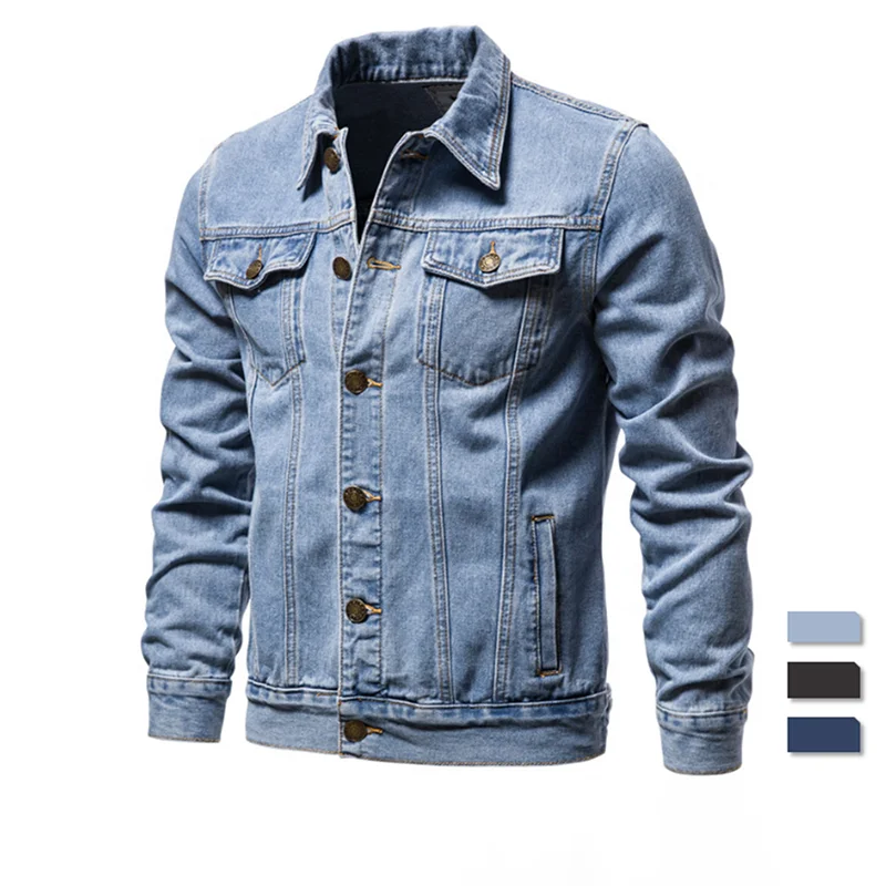 New 2023 Cotton Denim Jacket Men Casual Solid Color Lapel Single Breasted Jeans Jacket Men Autumn Slim Fit Quality Mens Jackets