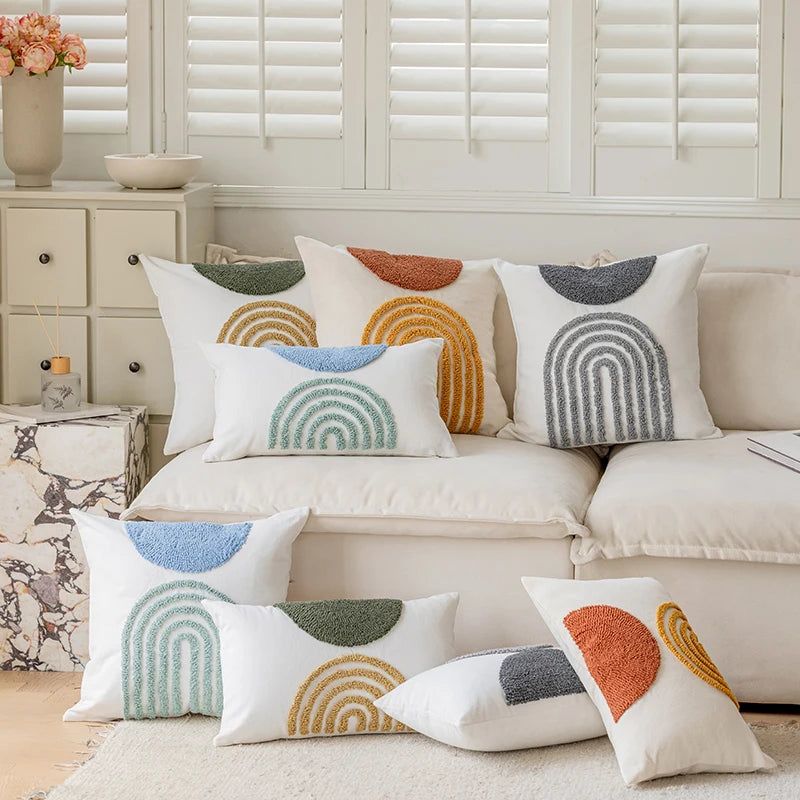 Innermor Luxury Semicircle Stripe Tufted Throw Pillow Case Polyester Cotton Fabric Geometry Embroidered Cushion Cover Hotel