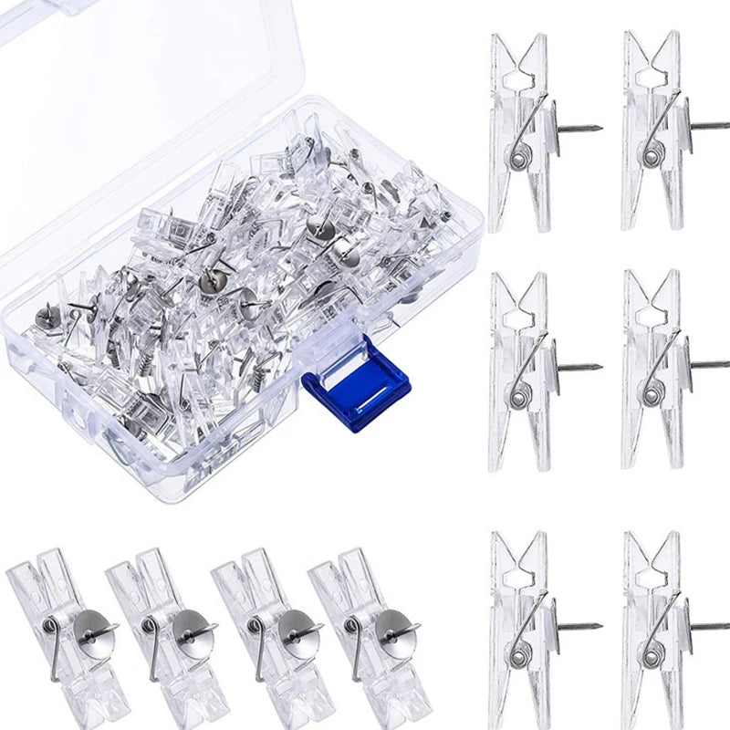 50Pcs/Box Office School Stationery Drawing Pins Durable Transparent Plastic Thumb Tack Clips Decorative Push Pins for Cork Board