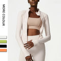 2022 Women Nude Feeling New Ribbed Stitching Yoga Sports Jacket Slim Tuxedo Hem Zip Gym Fitness Jackets Plus Size