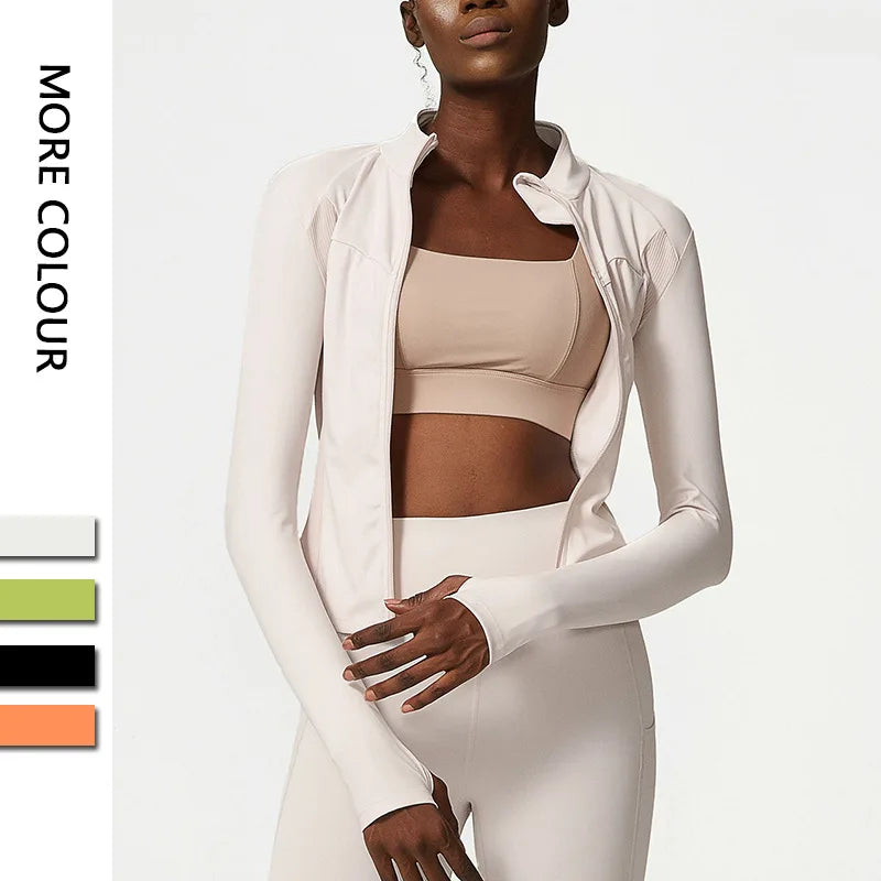 2022 Women Nude Feeling New Ribbed Stitching Yoga Sports Jacket Slim Tuxedo Hem Zip Gym Fitness Jackets Plus Size