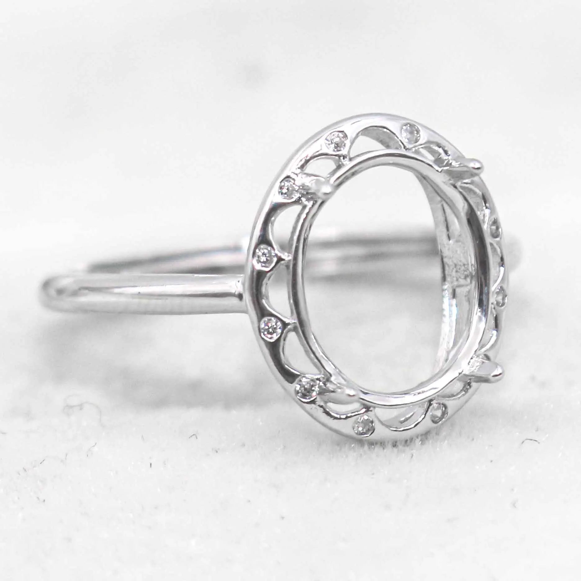 Sterling Silver 8*10mm Semi Mount Ring Empty Frame Blank Support Setting S925 Base Holder Without Center Stone for DIY Inlay