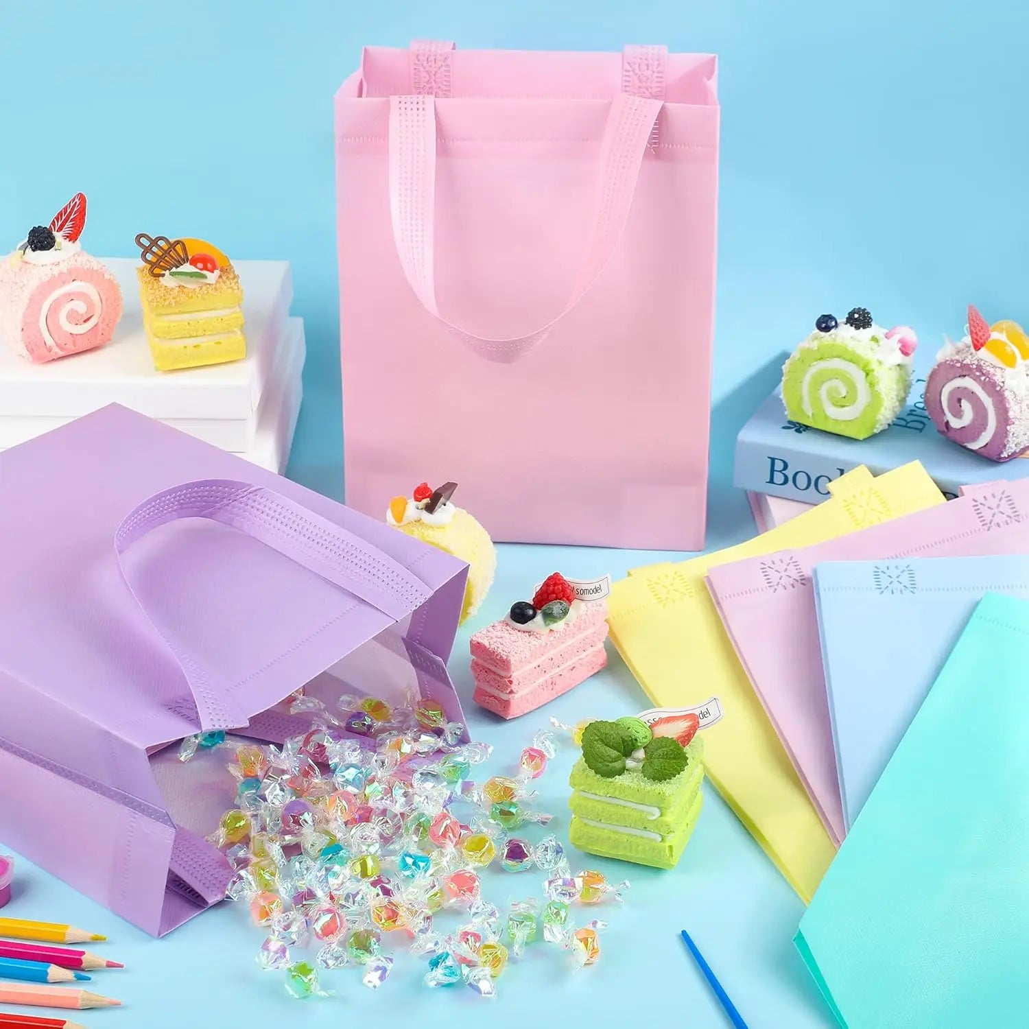 Custom Logo Printed Supermarket Reusable Shopping Tote Solid Color Non-Woven Carton Handled Supermarket Carton Handled Solid