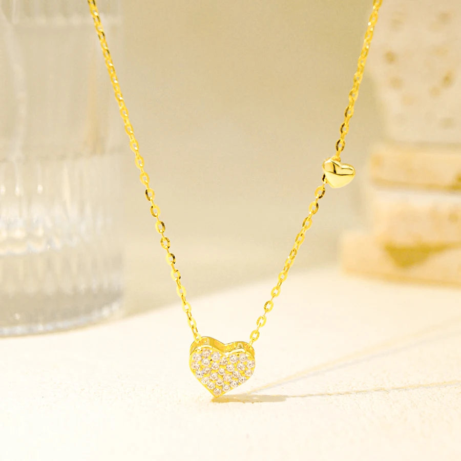 925 Silver Tone Bulk Bling Zirconias Iced Out Double Silver Woman Fashion Jewelry Heart Necklaces for Women