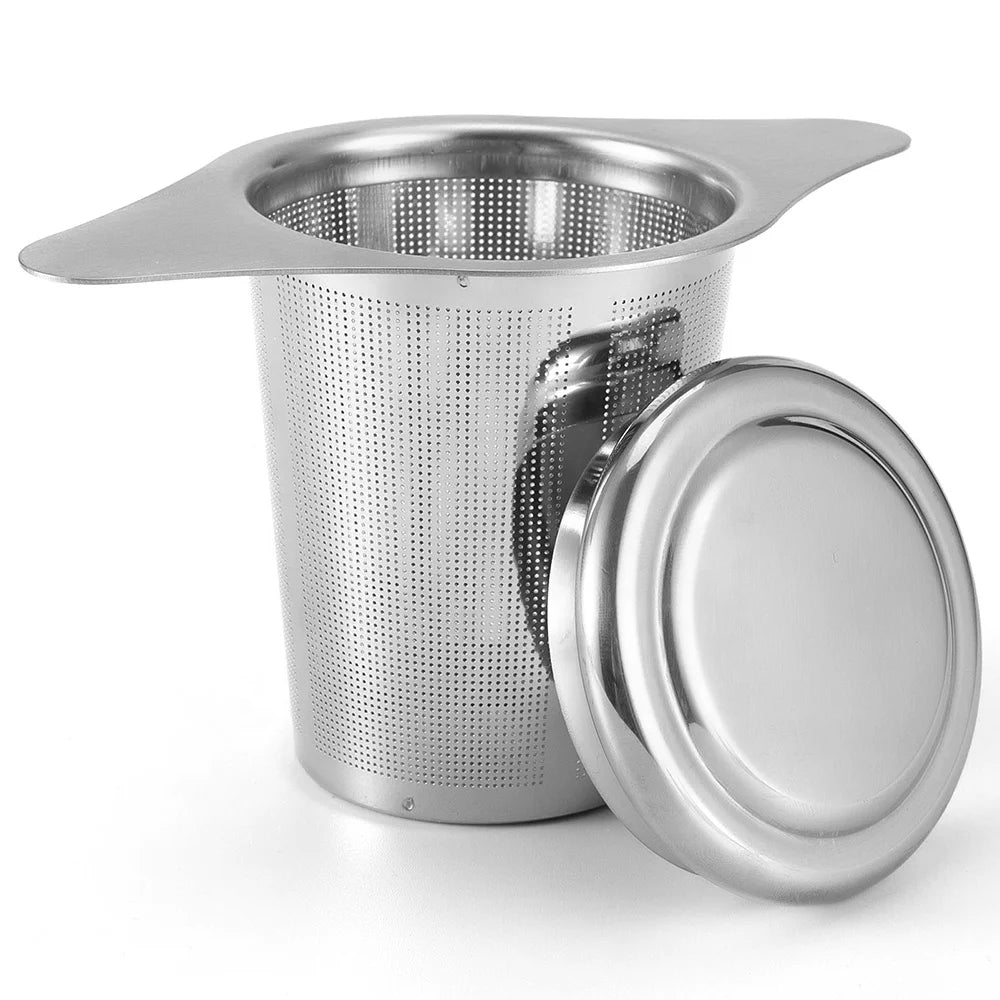 Professional Metal Double Handles Tea Strainer Infuser With Lid for Hanging on Teapots and Mugs