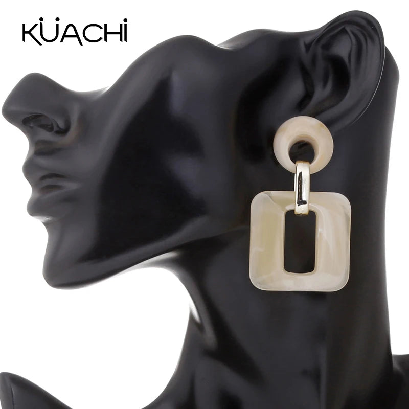 KUACHI European and American Wholesale Fashion Hoop Acrylic Earrings Custom Personality Geometric Fashion Hoop Women's Earrings