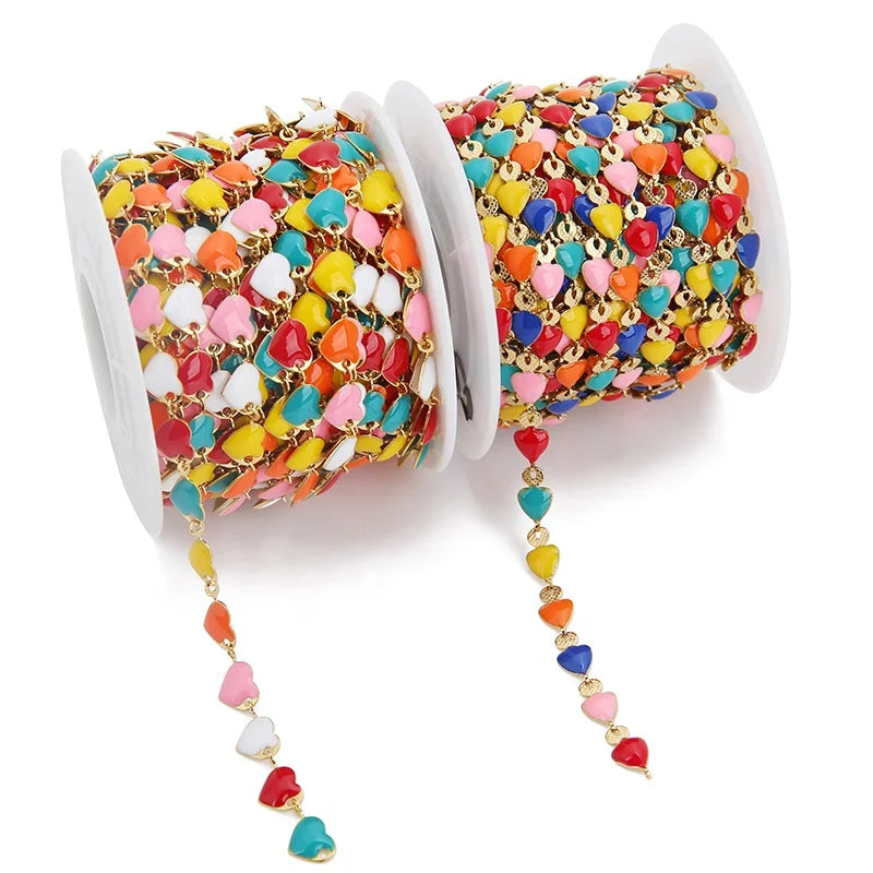 5mm/6mm Wide Vertical Horizontal Heart Mixed Color Drop Oil Chains for Production Necklace Bracelet Jewelry Accessories