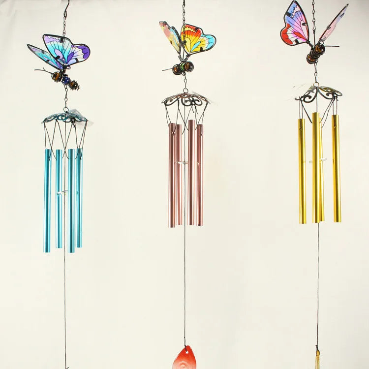Factory Price 3D Butterfly Wind Chimes  Metal Pipe Fan Wall Hanging Outdoor Indoor Home Hanging Decoration Ornaments
