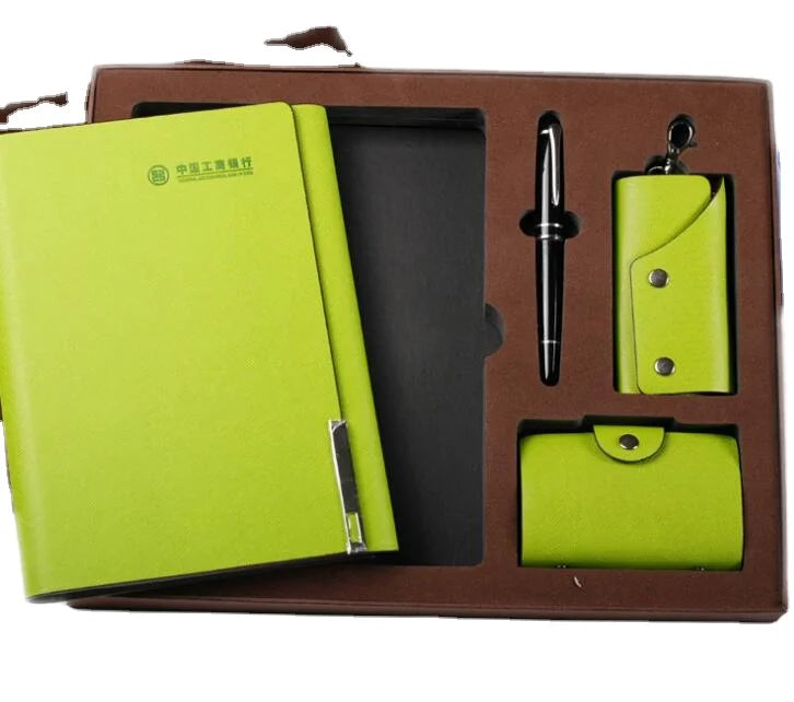 2026 Wholesale Loose Leaf A5 Hardcover Leather Journal Notebook Customize with Pen and Name Card Holder Gift Sets for Men