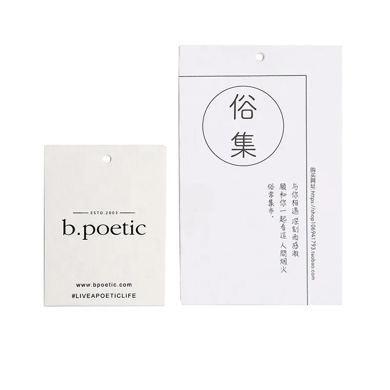 Custom Paper Hang Tags White Cotton Paper with Debosing Logo Garment Label