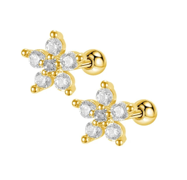 Dainty Flower Stud Earrings Wholesale Women Piercing Cartilage Fashion Zircon Jewelry 18k Gold Plated Earrings Waterproof