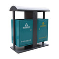 Outdoor Street 2 Compartment Steel Garbage Trash Can Outside Park Metal Rubbish Litter Bin Patio Commercial Recycle Waste Bin