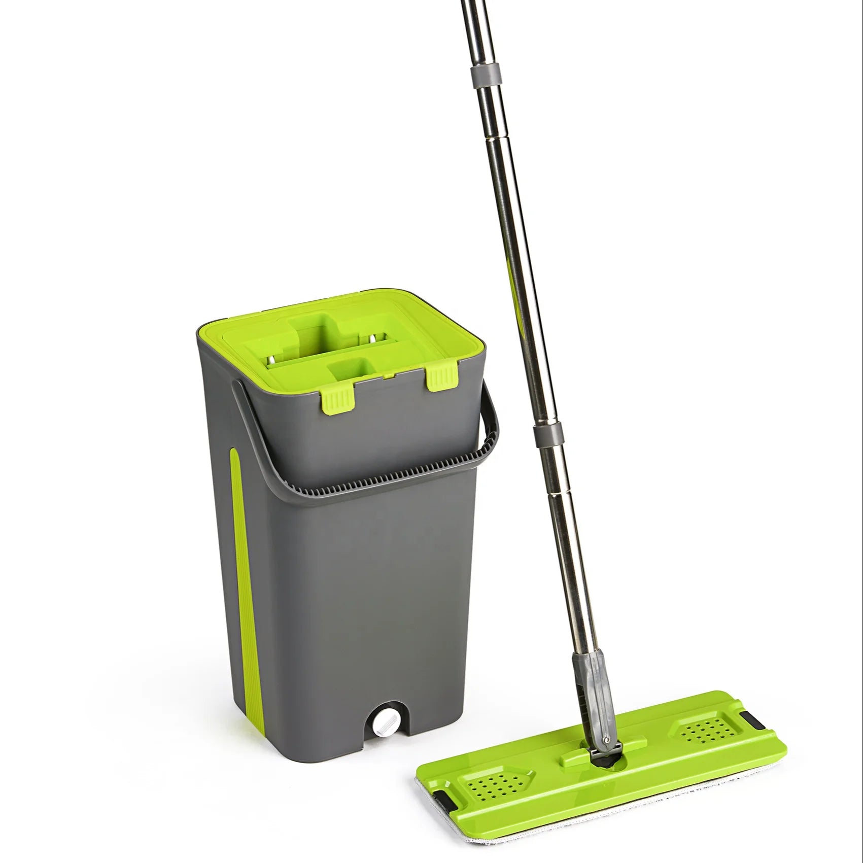 Hand Free Flat Mop With Squeeze Bucket Microfiber Refills Washable  for Household Indoor Cleaning