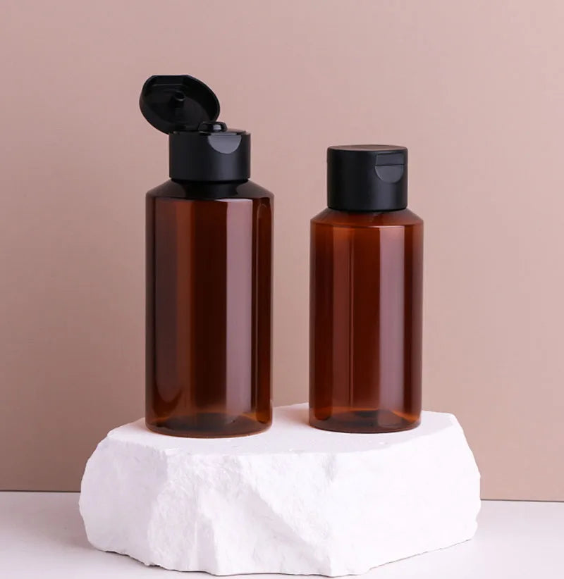 Cosmetic Packaging in Stock Amber Plastic Cosmetics Bottles 100ml Brown Plastic Bottle PET Flip Cap Moisturizing Hydrosol Bottle