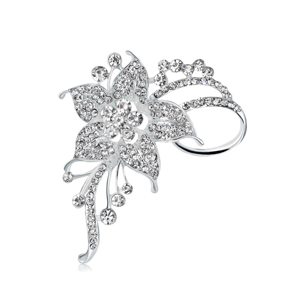 DRAC018 Wholesale Fashion Crystal Flower Brooches Women Rhinestones Brooch Pin