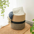 European-style Garden Containers Flower Baskets Oversize Cotton & Straw Woven Foldable Round Basket