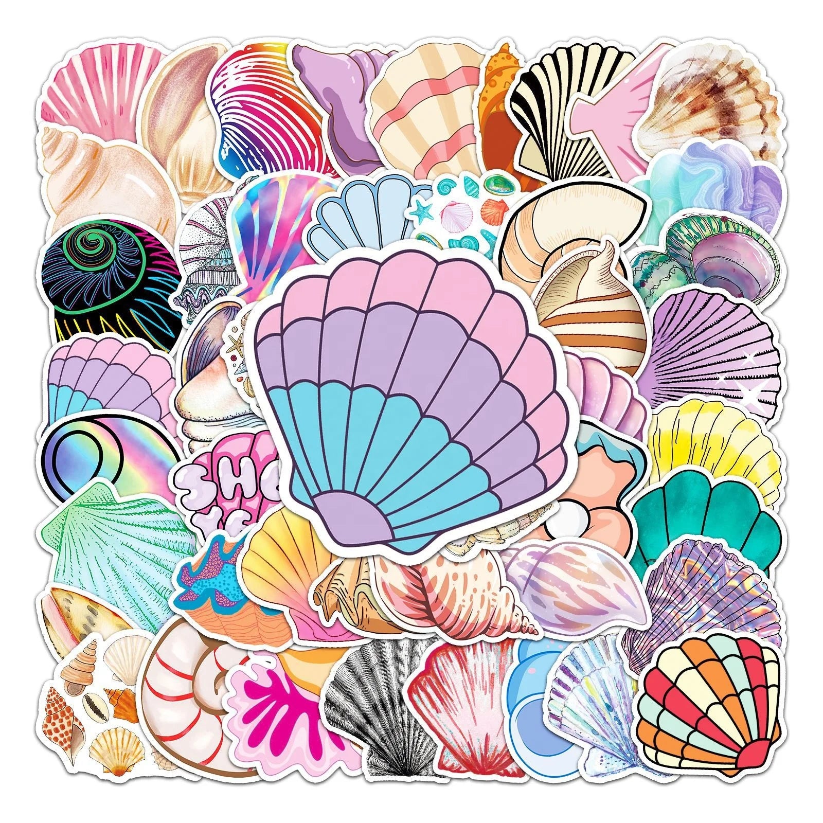 Vi- 50pcs Die Cut  Shell Sticker Pack for Kids Laptop Phone  Skateboard Suitcase Vinyl  Random Decorative Stickers