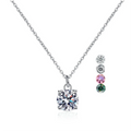 Colorful Classic 925 Sterling Silver Round Brilliant 1ct 6.5mm Moissanite Diamond Pendant Necklace for Women Girls